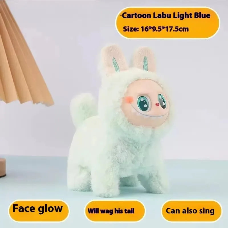 2025 Hot New Electric Labubu Dog Plush Cartoon Silicone Face Will Glow Walk And Sing Labubu Mount Children'S Toys Model Gift