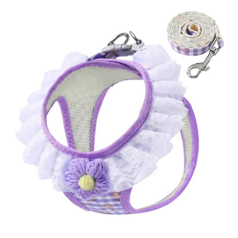 Floral Lace Pet Harness Set