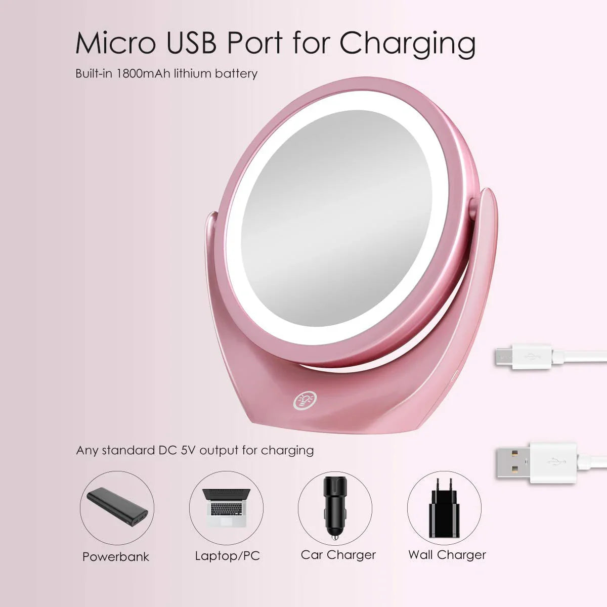 Rechargeable Double-Sided Makeup Mirror