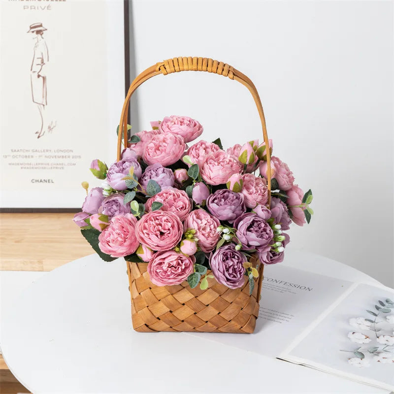 Flowers Fake Silk White Peonies