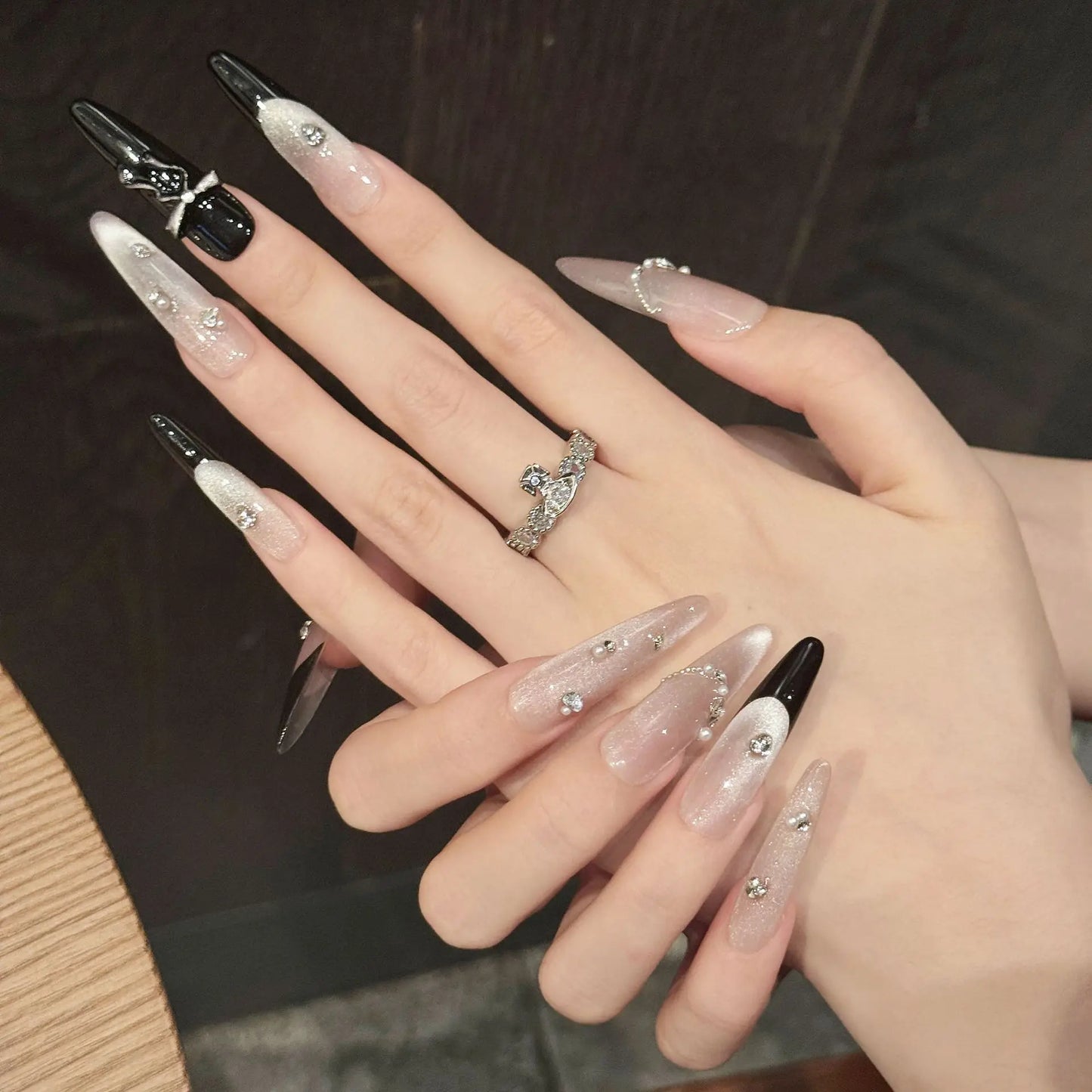 Pink Cat Eye Almond Nails