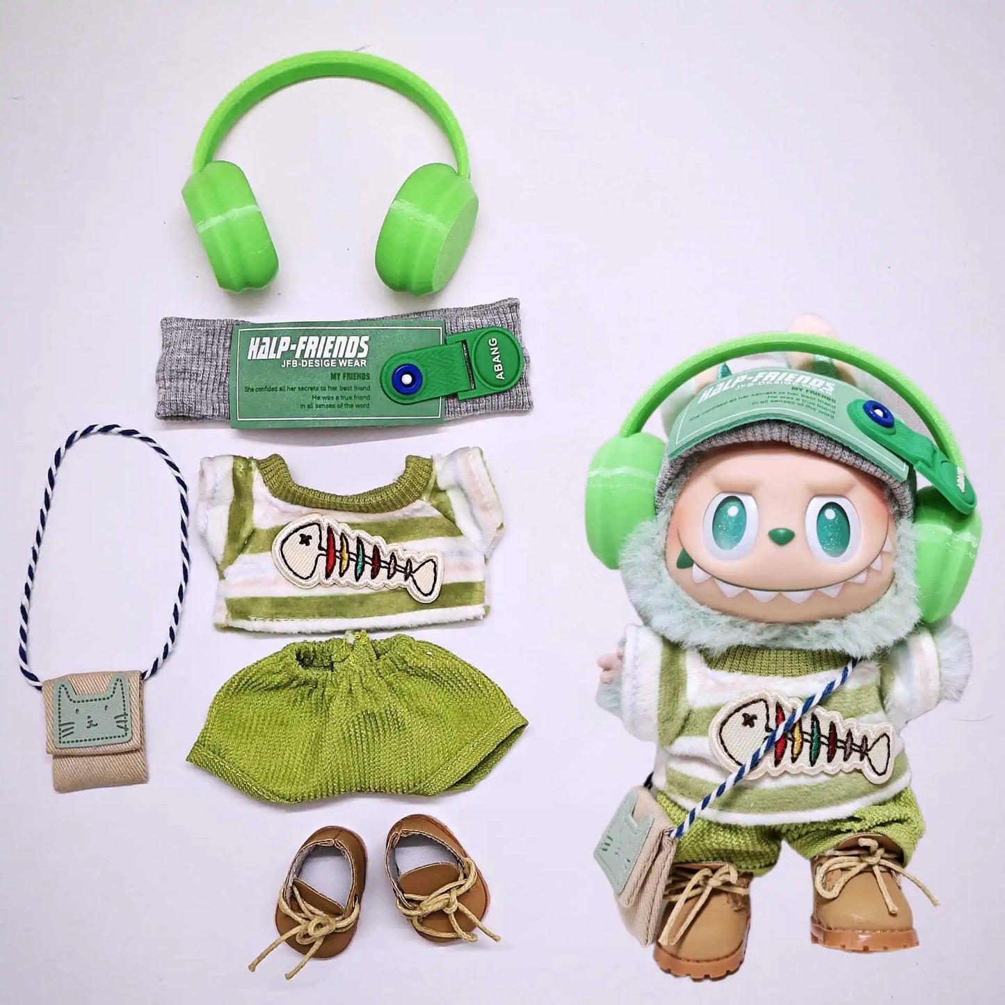 Labubu Green Fish Outfit Set