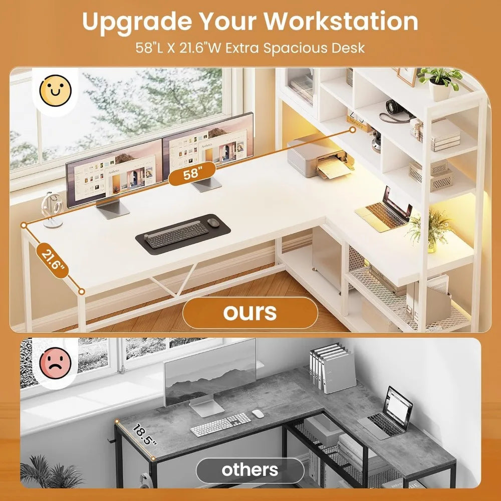 L Shaped Computer Desk with LED