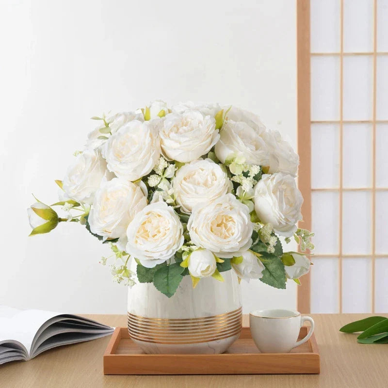 Silk White Peony Flowers