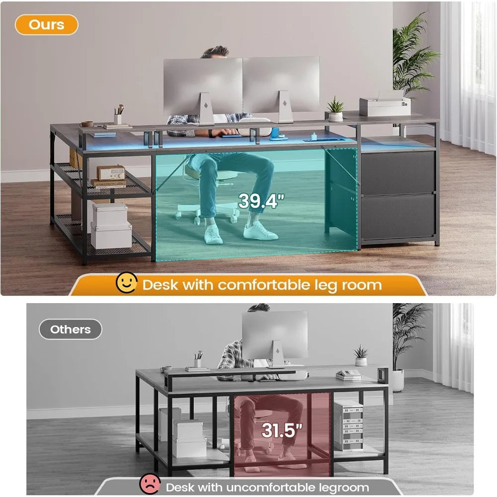 FEICHENG 67" L-Shaped Desk with LED