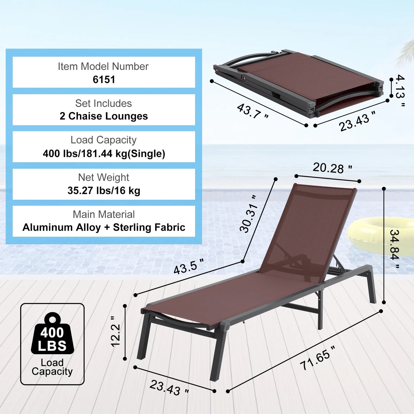 SucceBuy Outdoor Aluminum Chaise Lounge