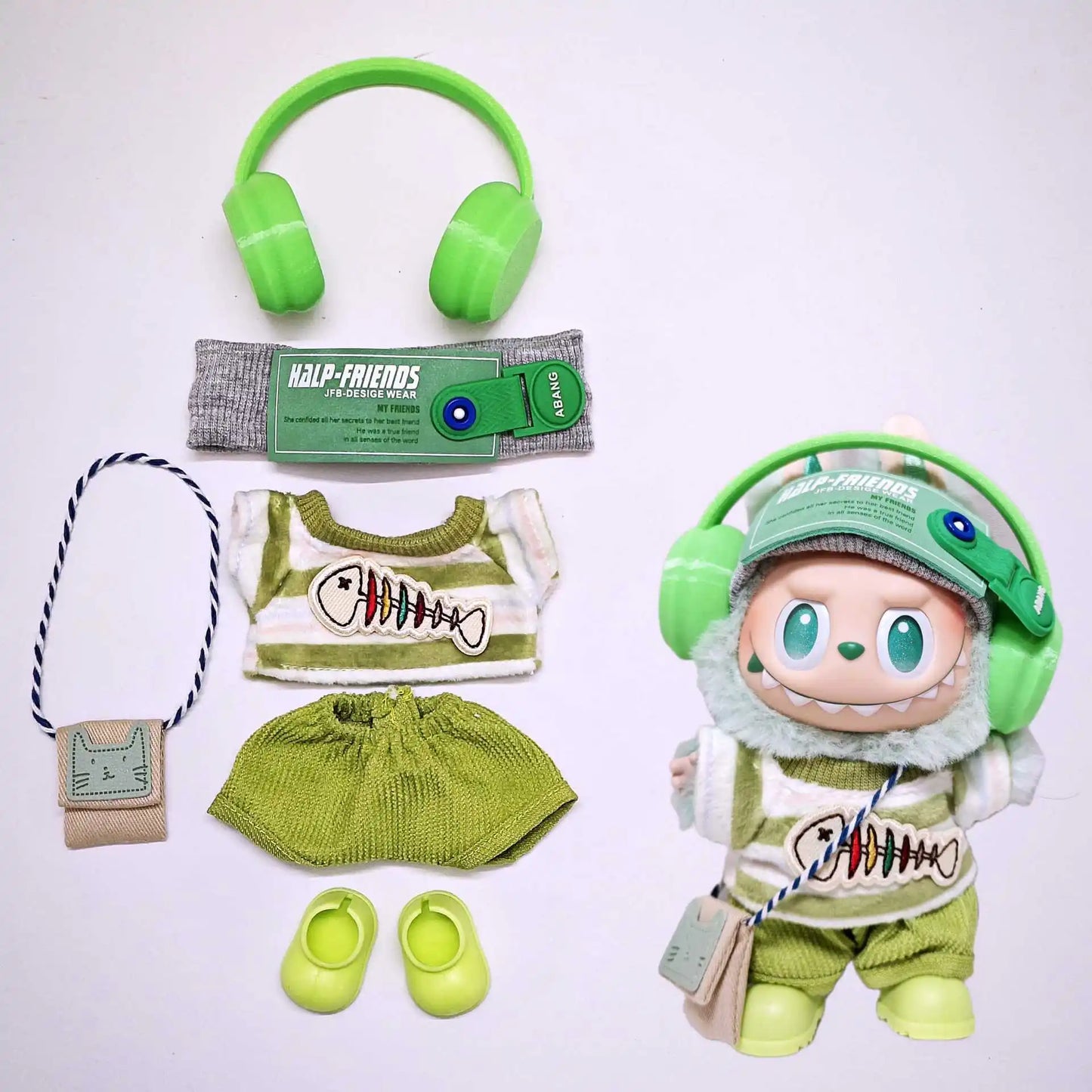 Labubu Green Fish Outfit Set