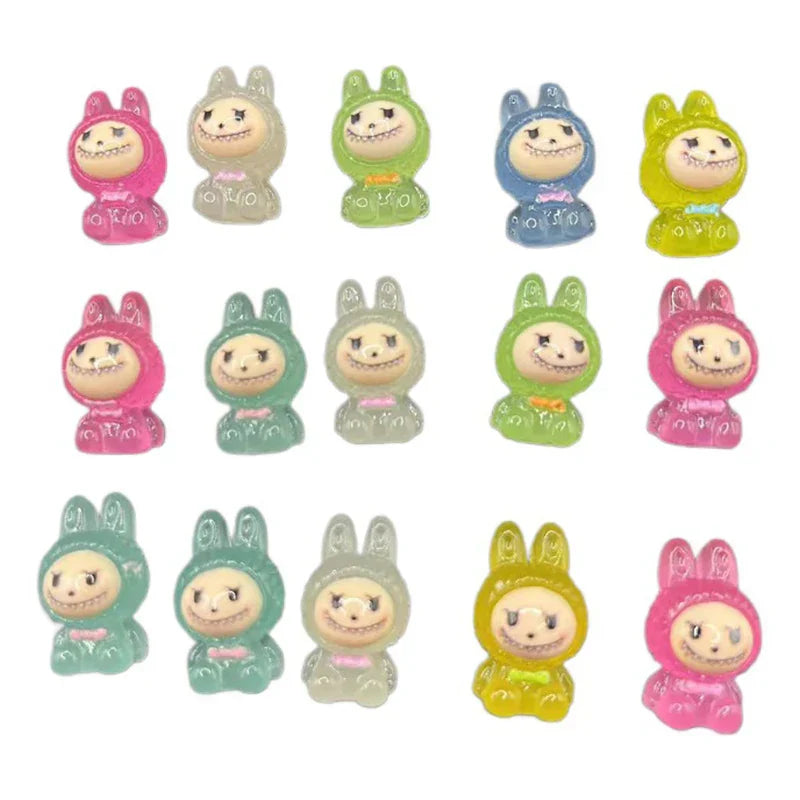 10Pcs Mini Luminous Labubu Resin Figurines