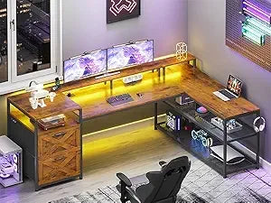 FEICHENG 67" L-Shaped Desk with LED