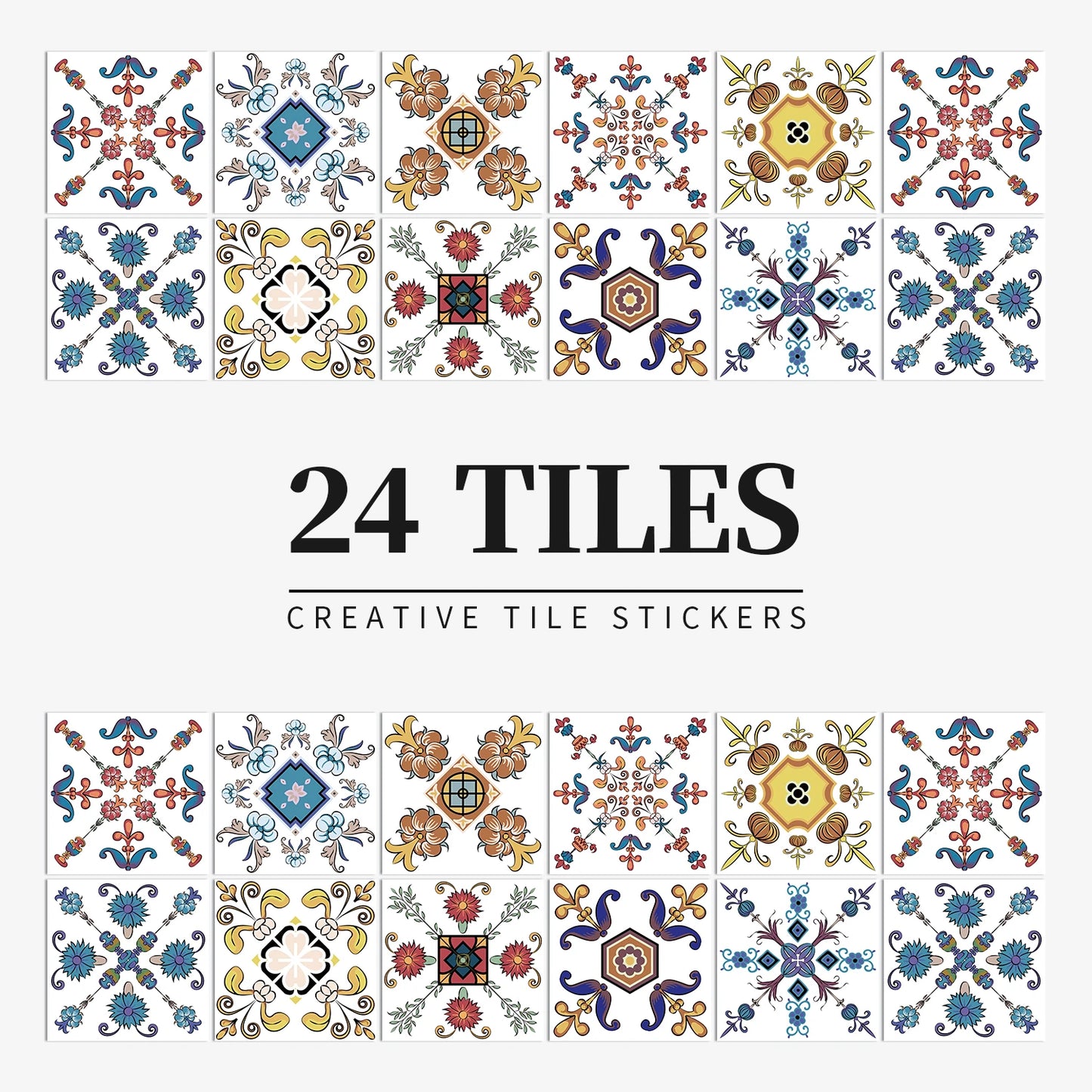 24pcs Mandala Retro Self-Adhesive Tile Stickers