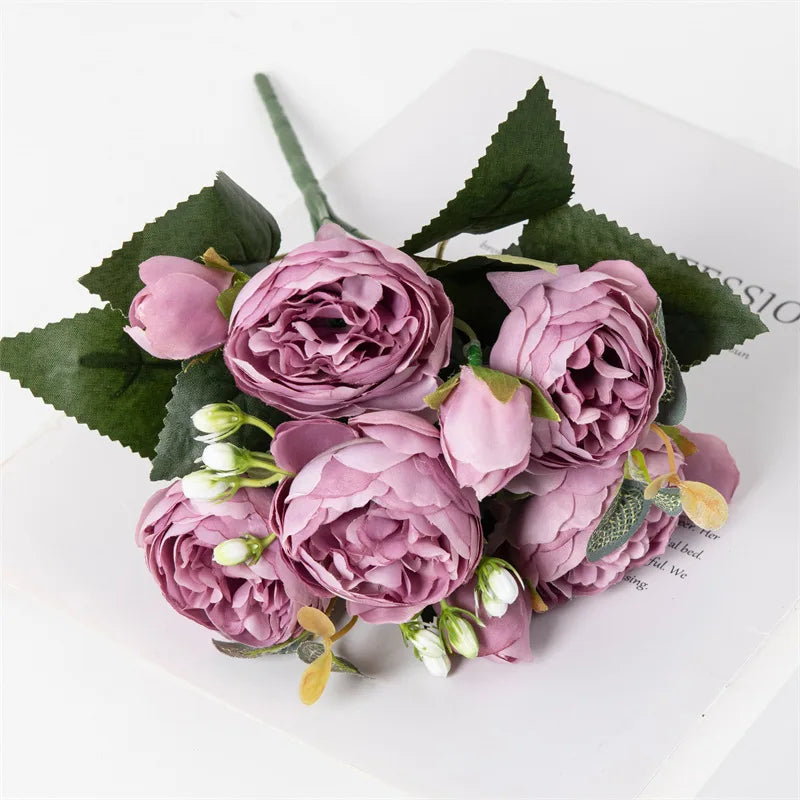 Flowers Fake Silk White Peonies