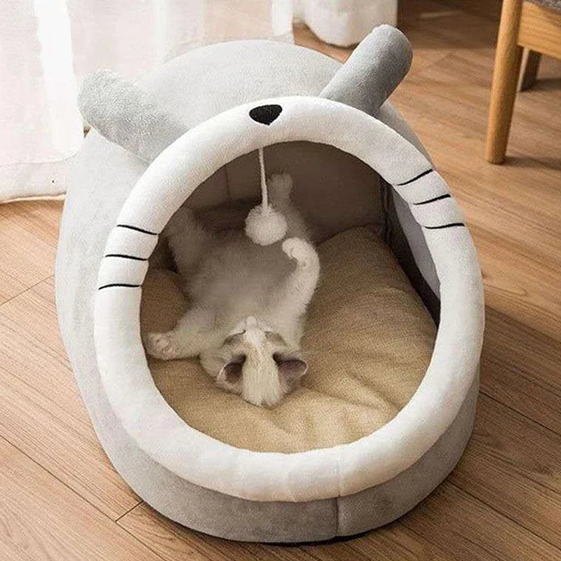 Cozy Foldable Cartoon Cat Bed