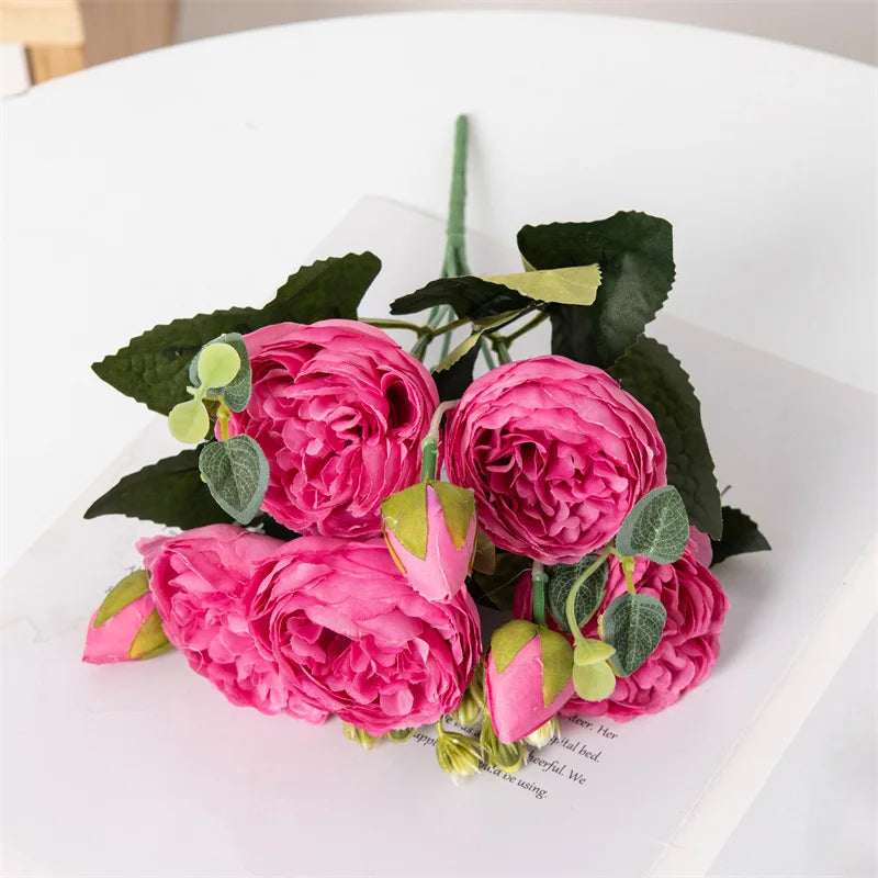 Flowers Fake Silk White Peonies