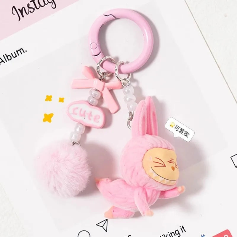New Flocking Mini Labubu Keychain Bag Pendant