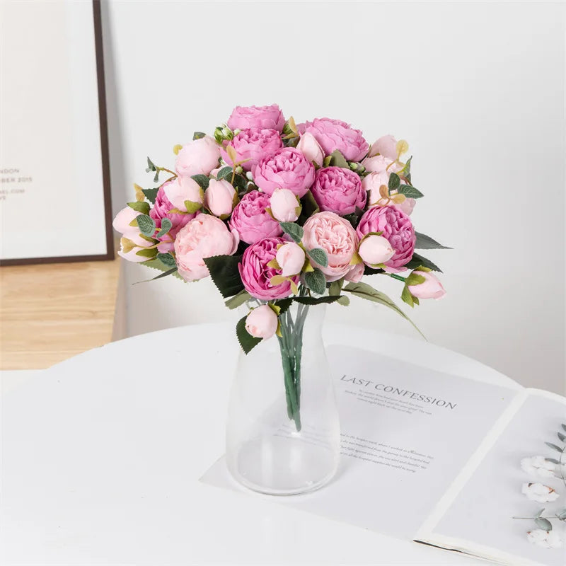 Flowers Fake Silk White Peonies