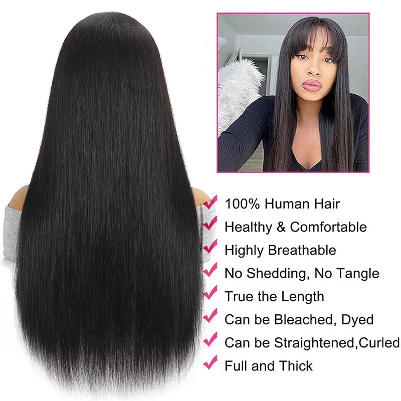 Straight Human Hair Wig with Bangs