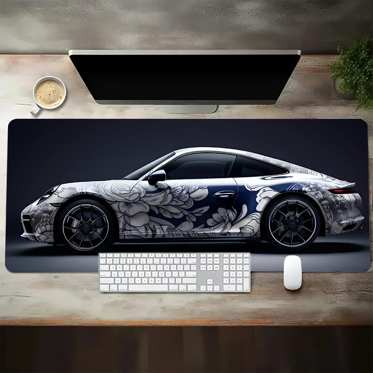 White Sports Car Gaming Mat