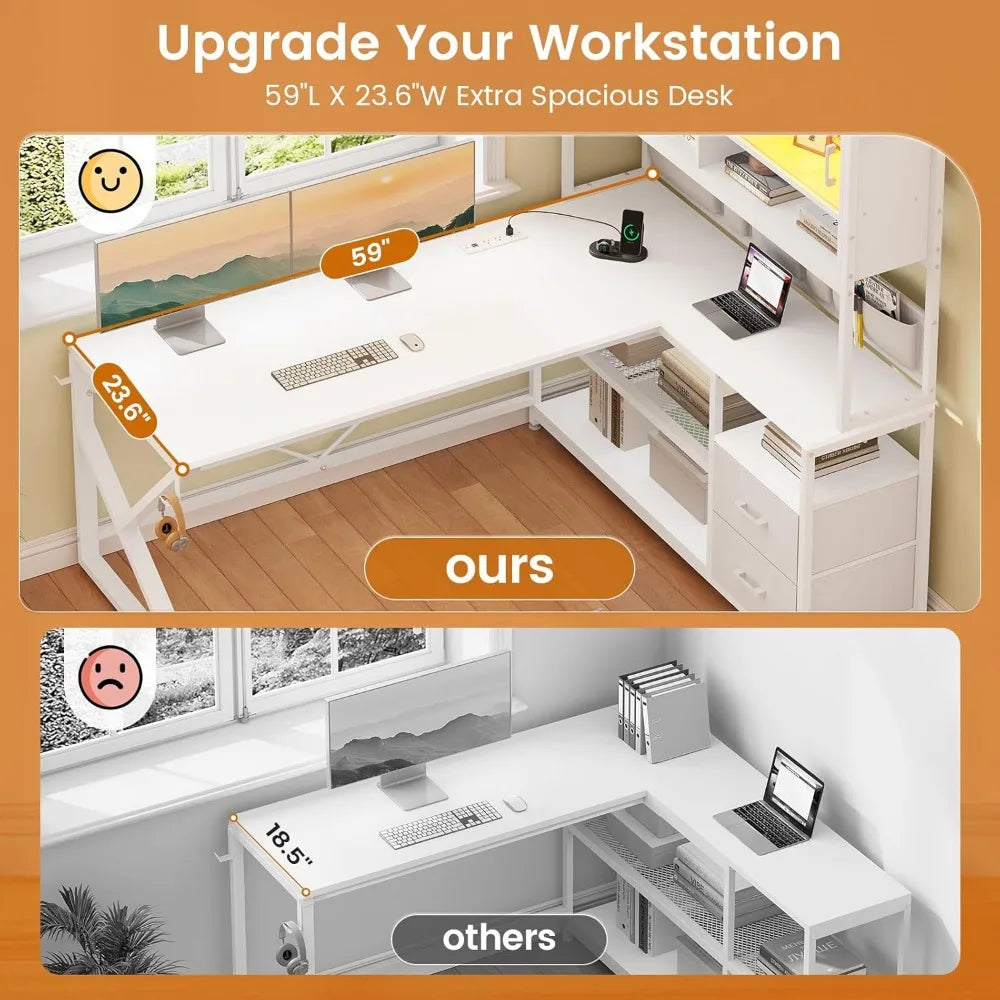 CHENGWEI L-Shaped LED Gaming Desk