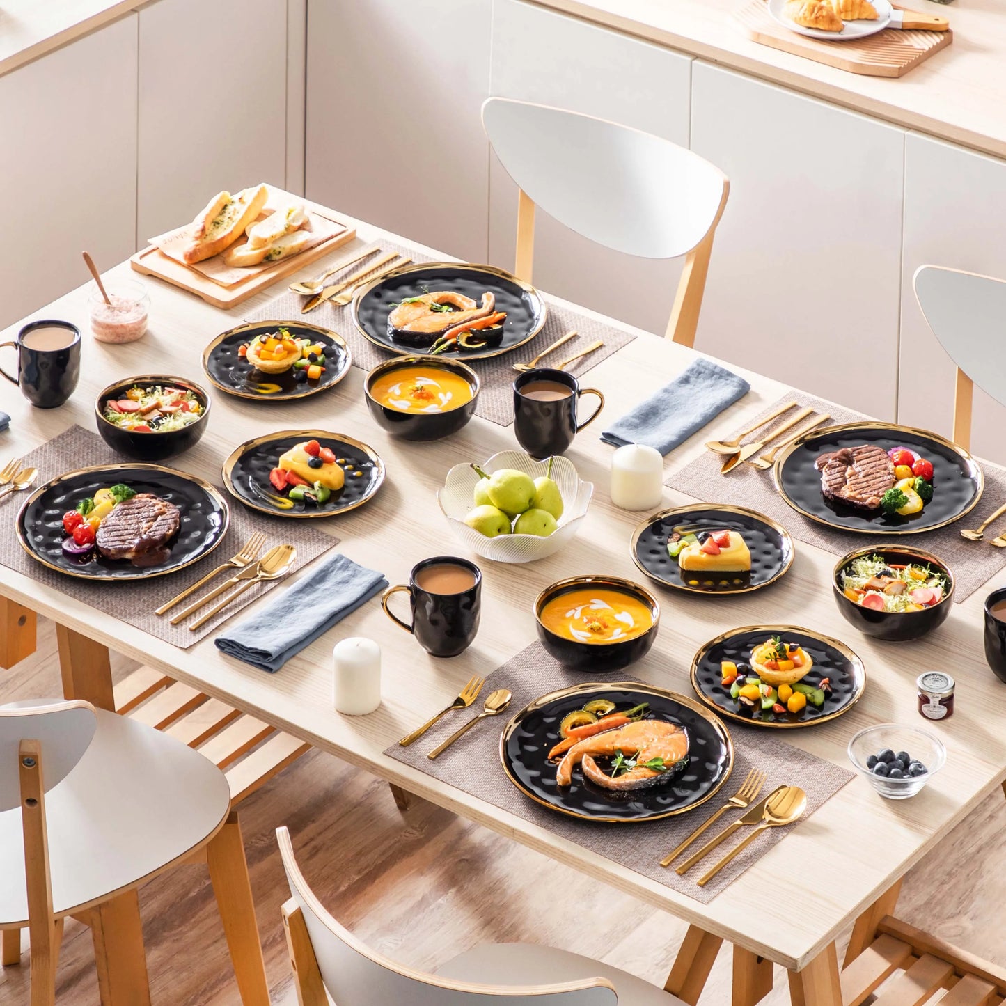 LOVECASA Black Gold Dinnerware Set