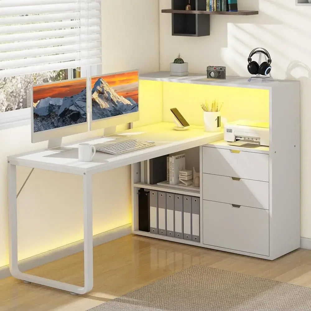 XMSJ Modern L-Shaped LED Office Desk