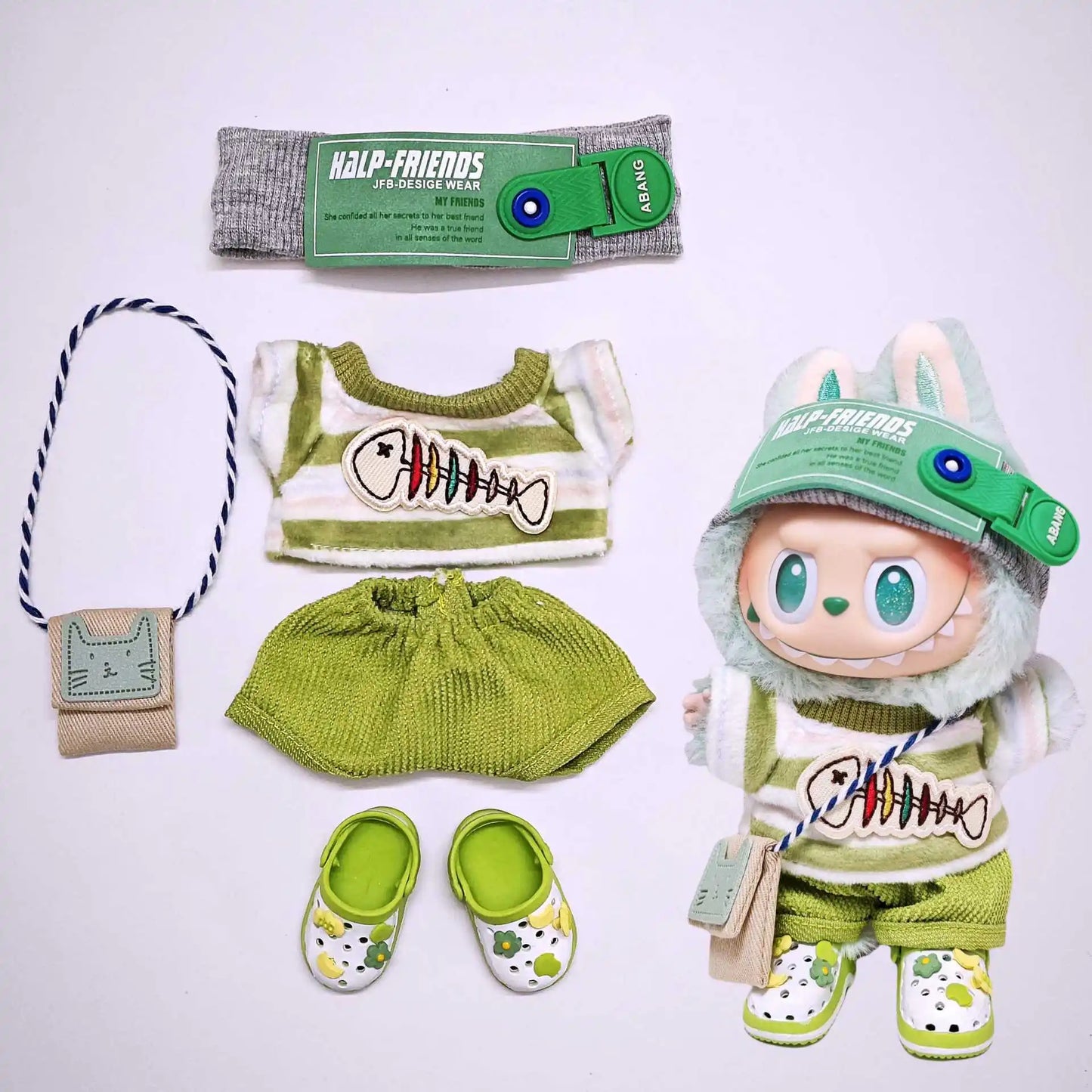 Labubu Green Fish Outfit Set