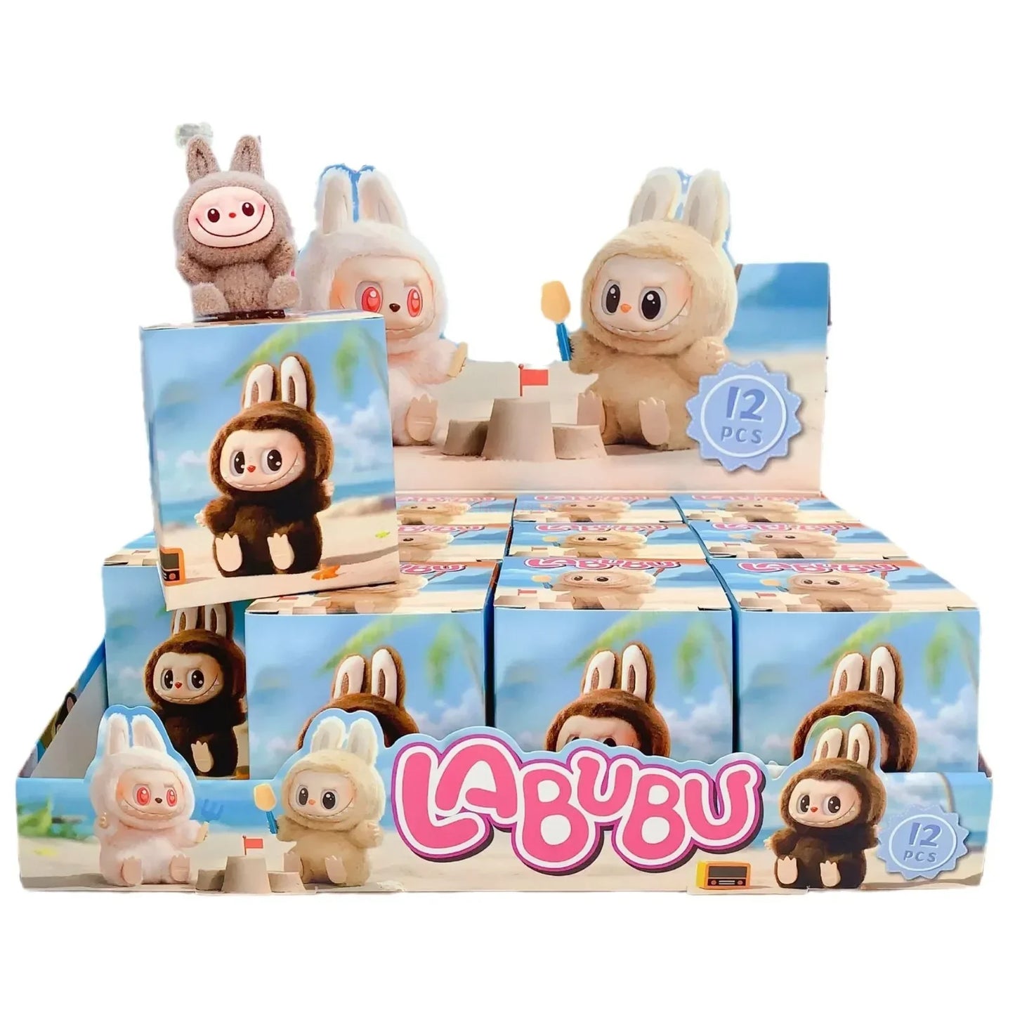 12pcs New Labubu Blind Box Cartoon Flocking Hand-Made Dolls