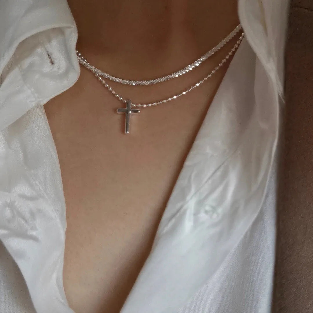 Silver Sparkling Clavicle Chain Necklace
