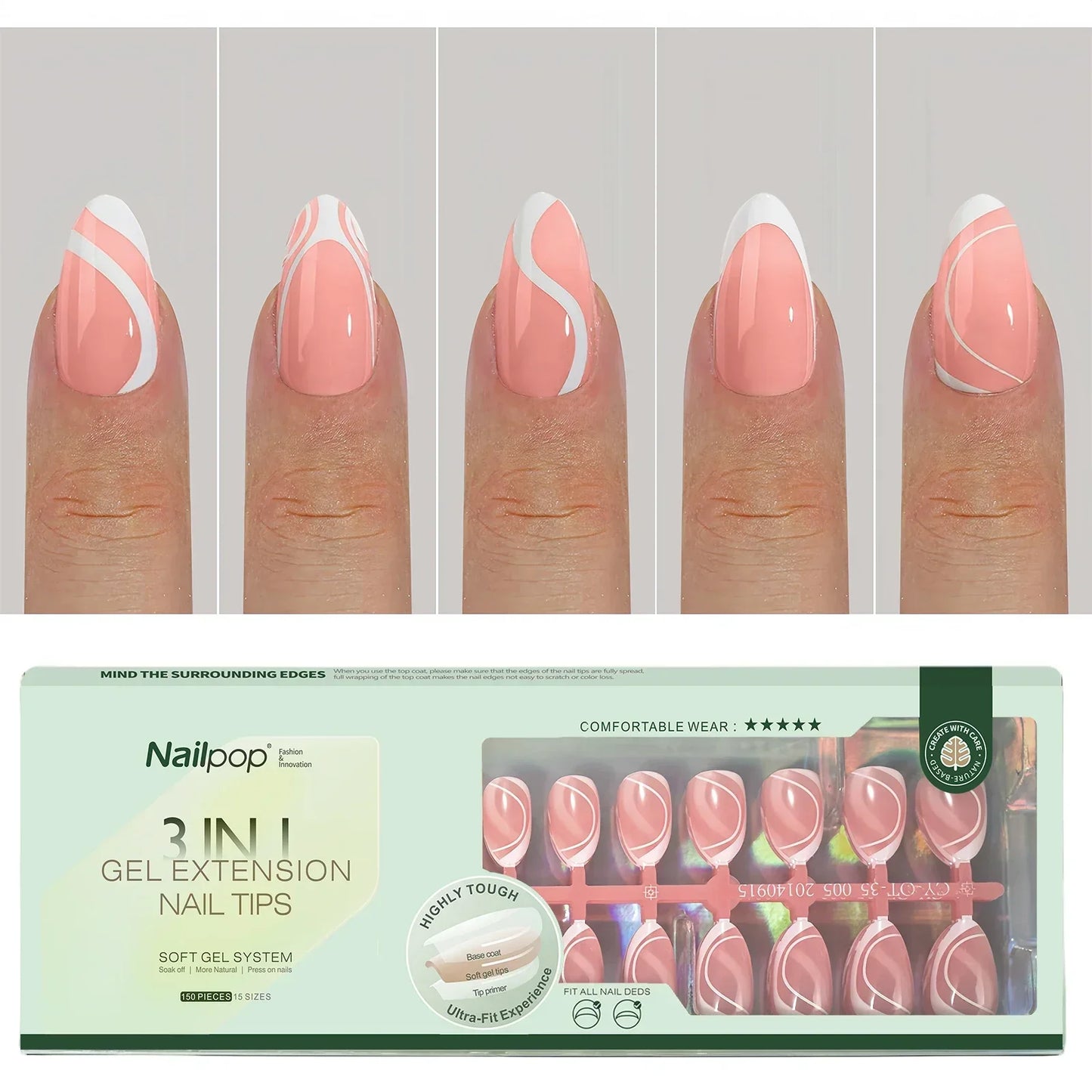 French Almond Gel Nail Tips