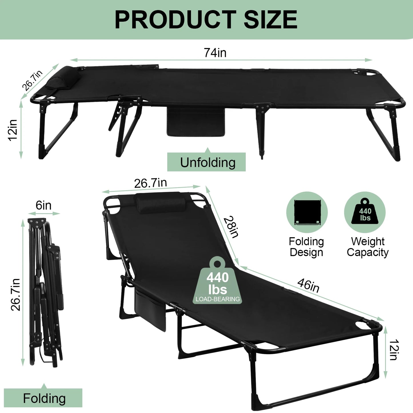3-Position Portable Camping Cot