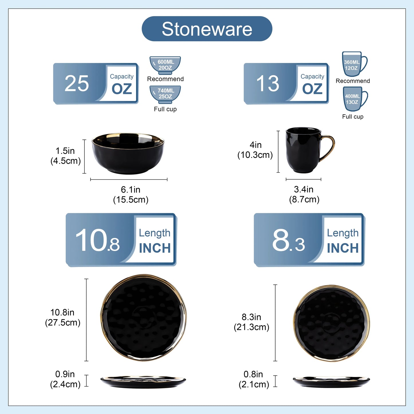 LOVECASA Black Gold Dinnerware Set