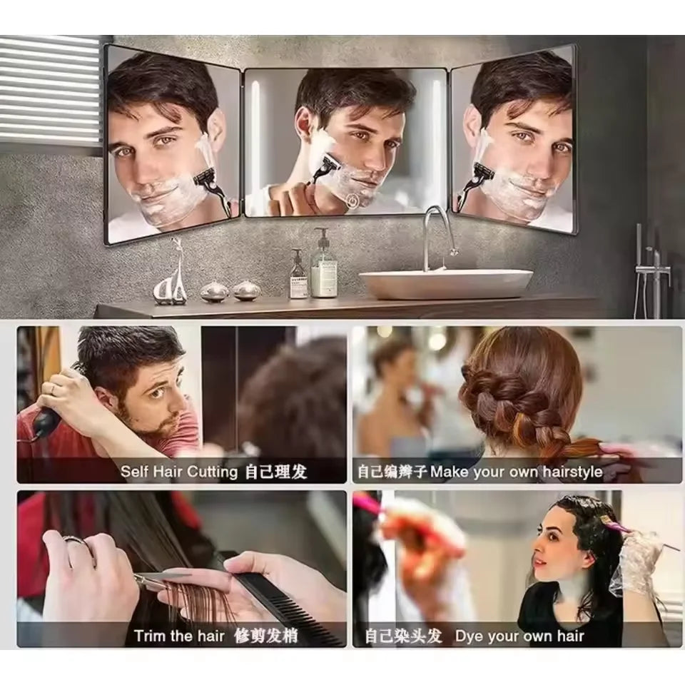 LED Trifold Self-Haircut Mirror