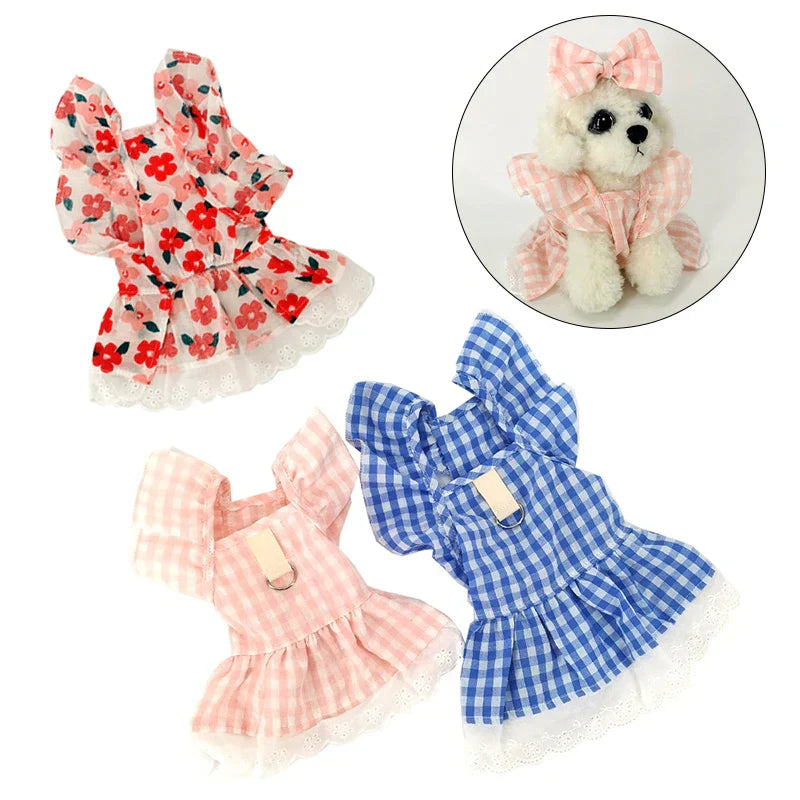 Flower Plaid Dress Pet Cat Clothes