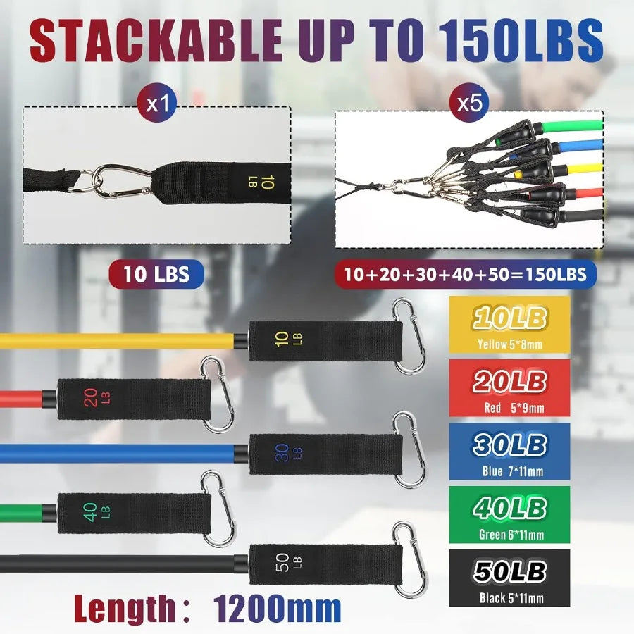 150lbs Exercise Resistance Bands Set