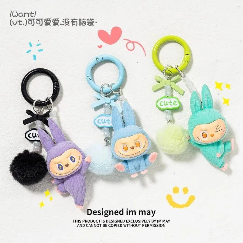 New Flocking Mini Labubu Keychain Bag Pendant