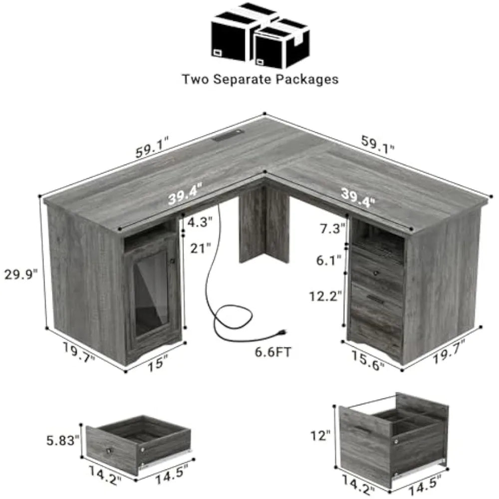 L Shaped Desk with Drawers