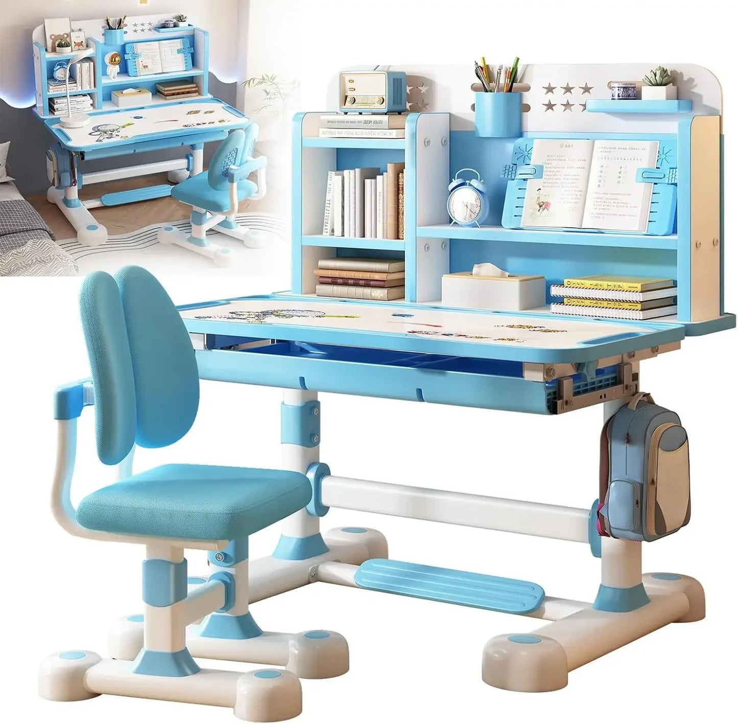 Kids Adjustable Study Desk Set