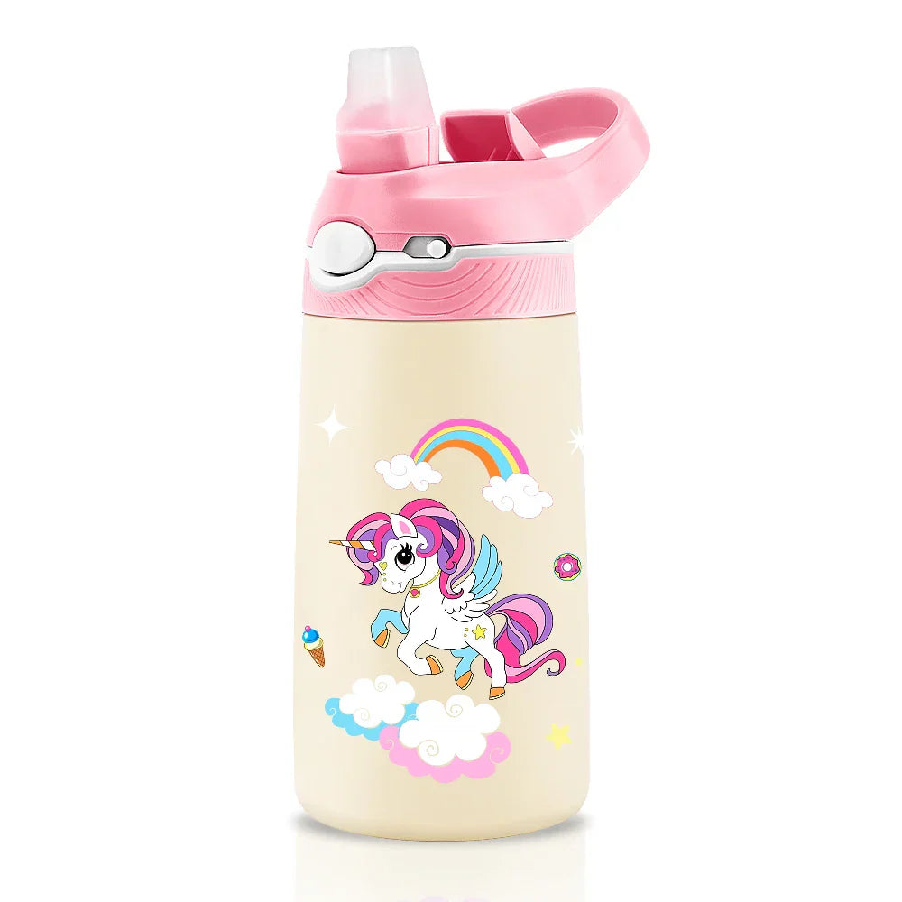 Kids Water Bottle Cartoon Animal With Straw