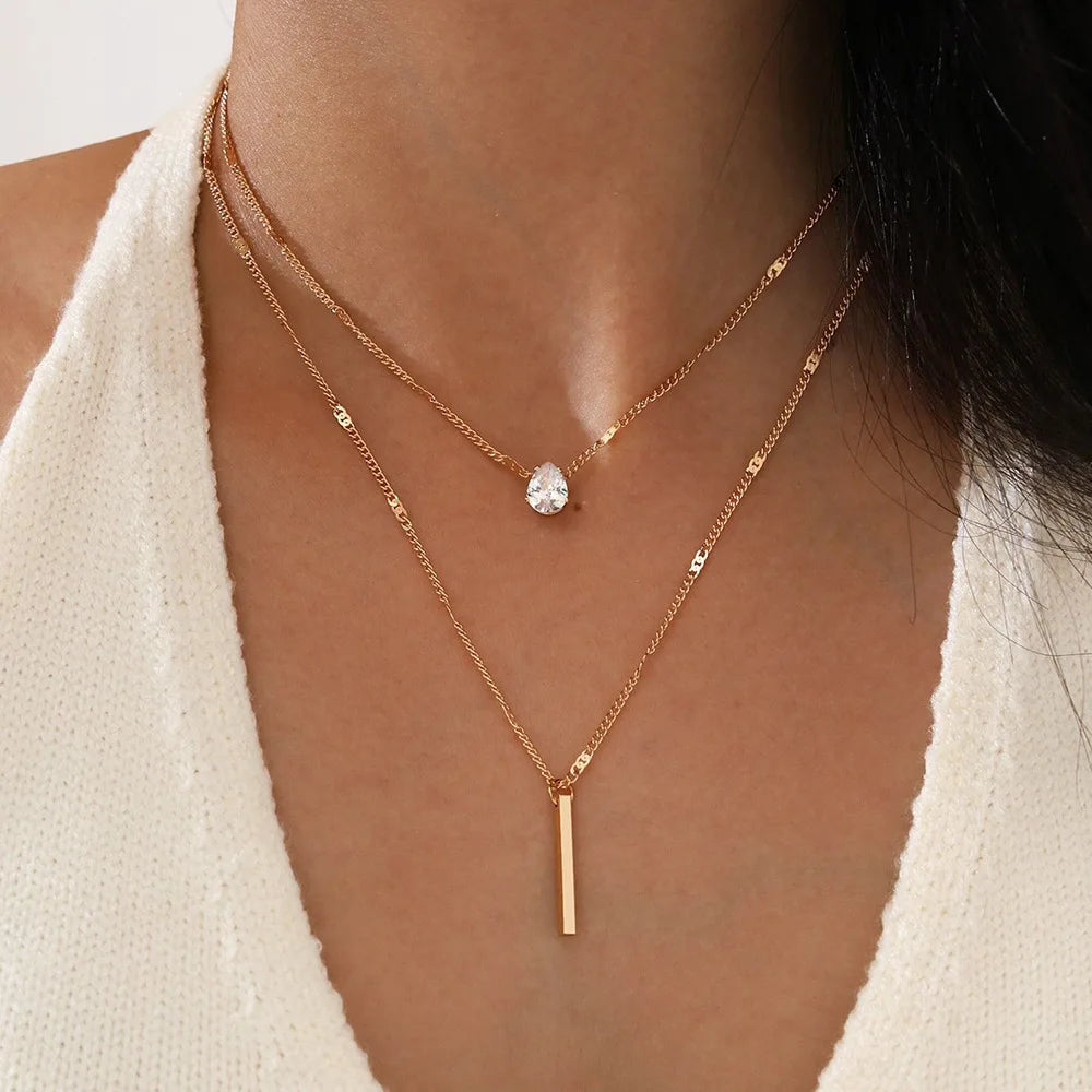 Trendy Zircon Multilayer Pendant Necklace