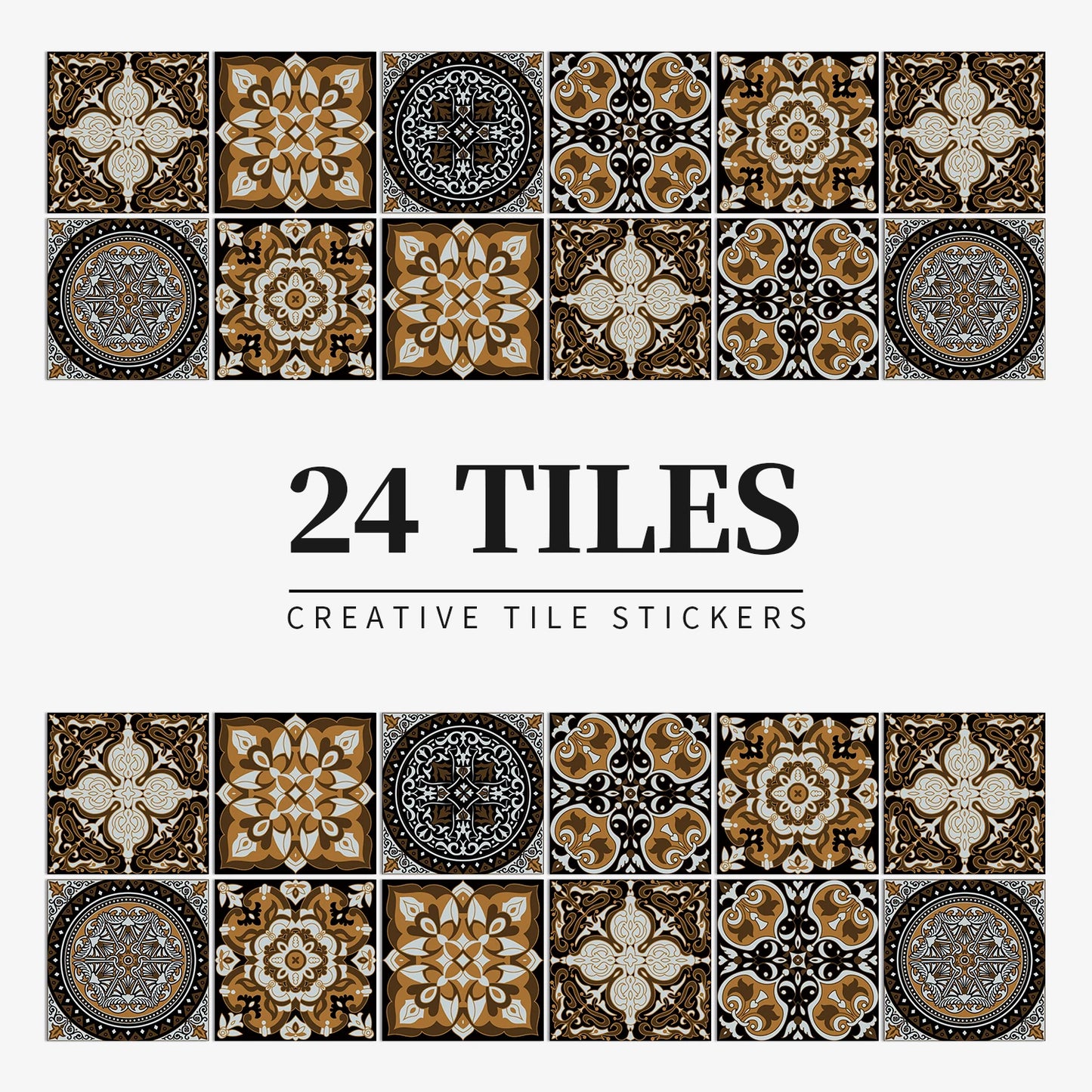 24pcs Mandala Retro Self-Adhesive Tile Stickers