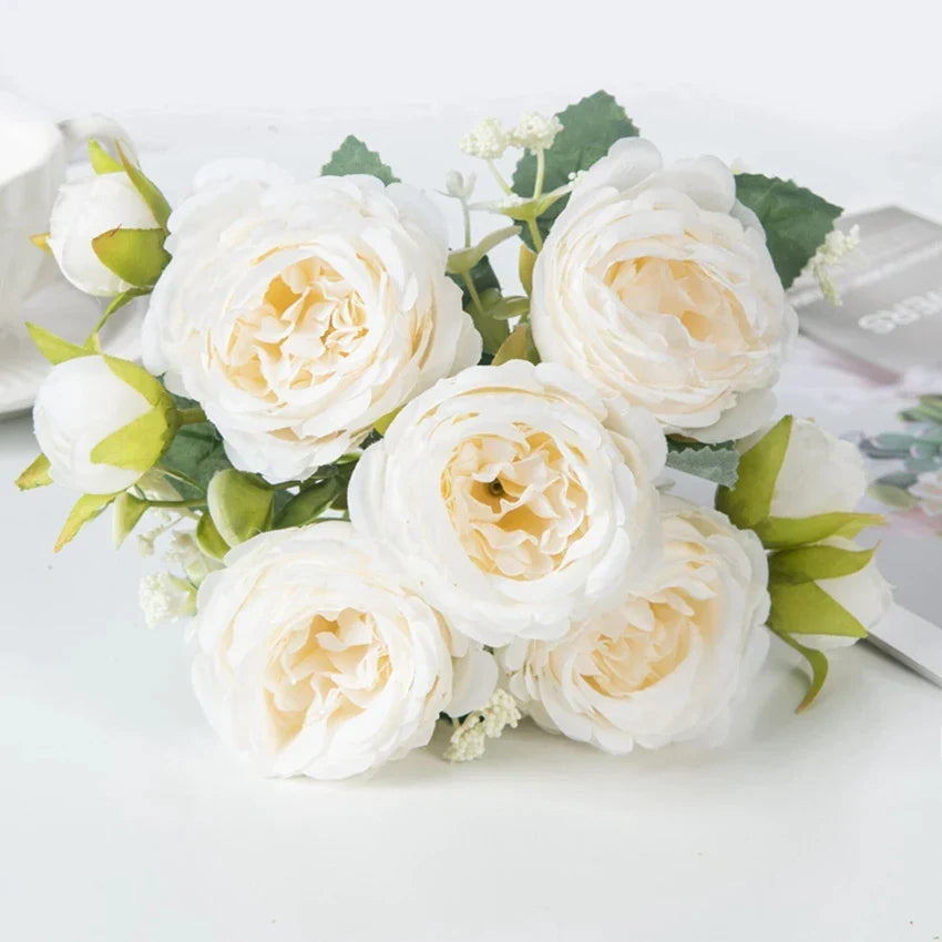 Silk White Peony Flowers