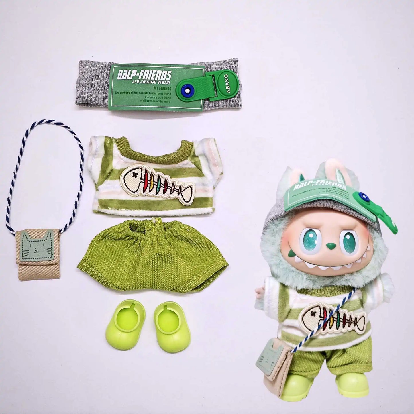 Labubu Green Fish Outfit Set