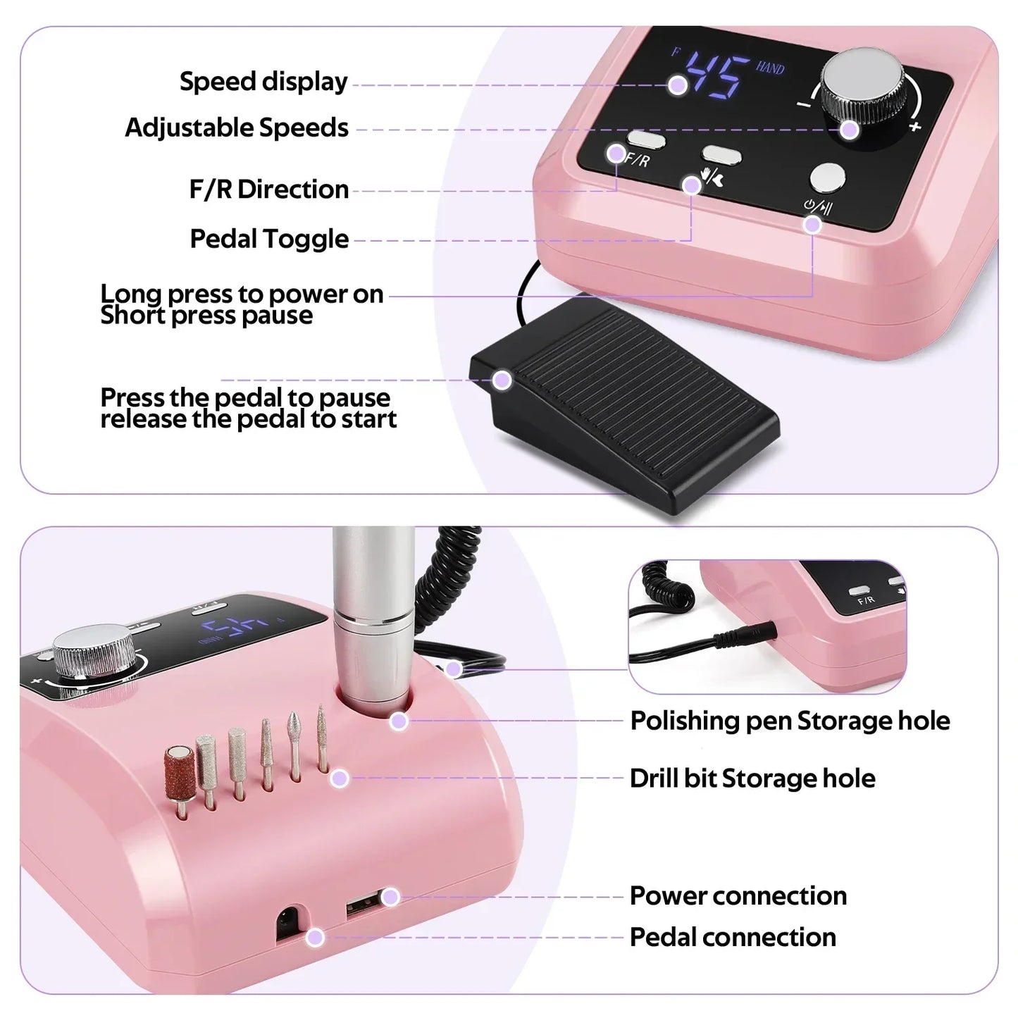 45000RPM Professional Nail Drill Machine