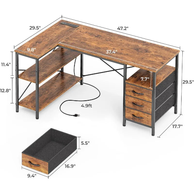 47-Inch L-Shaped Office Desk