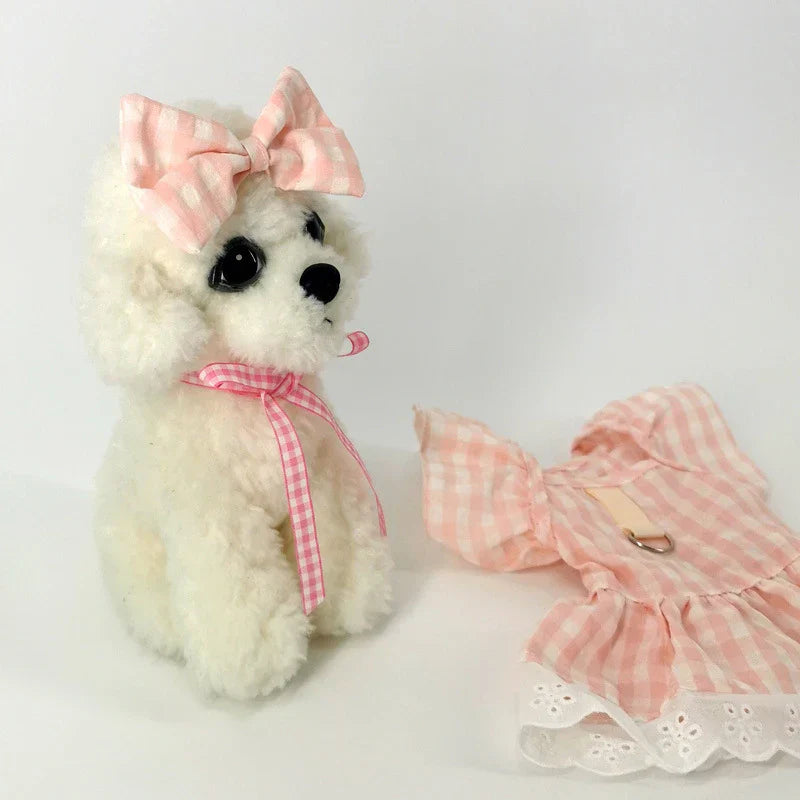 Flower Plaid Dress Pet Cat Clothes