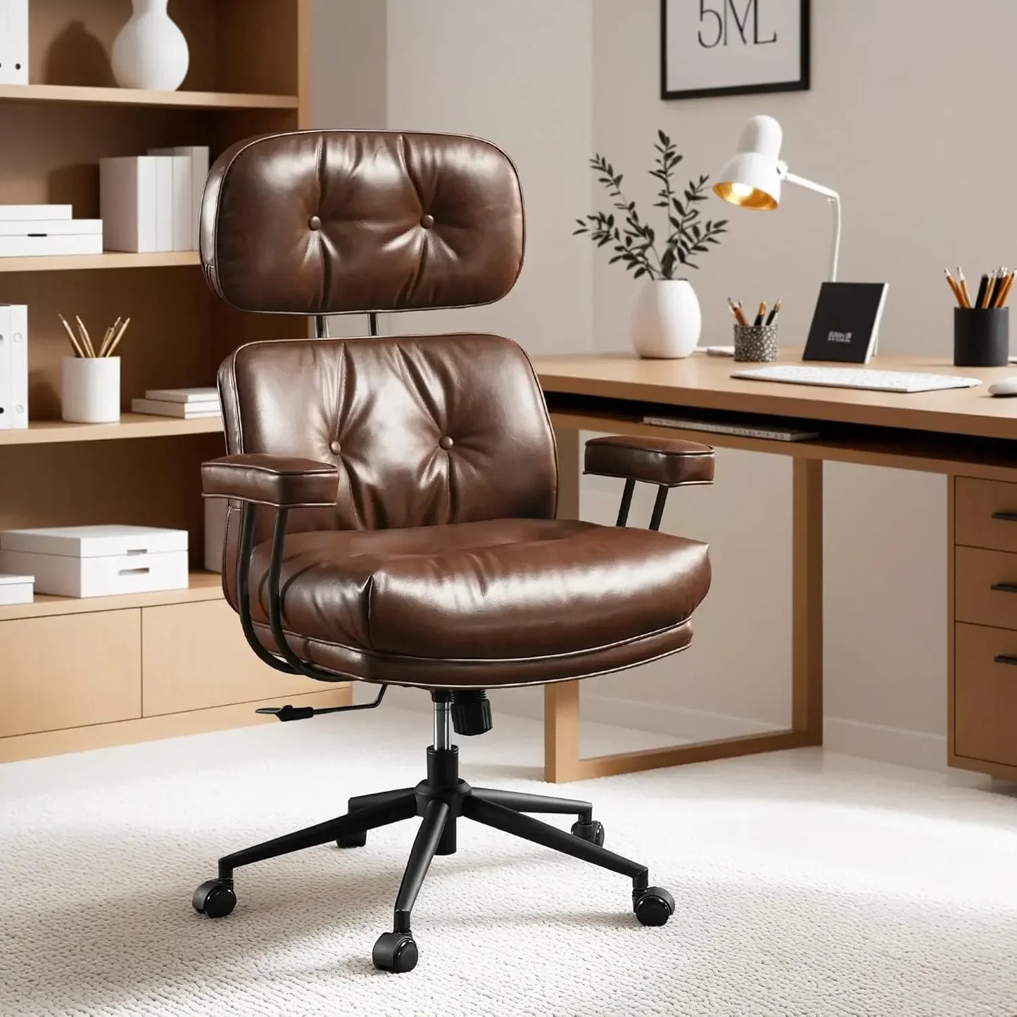 GUANGBAI Mid-Century Ergonomic Leather Chair