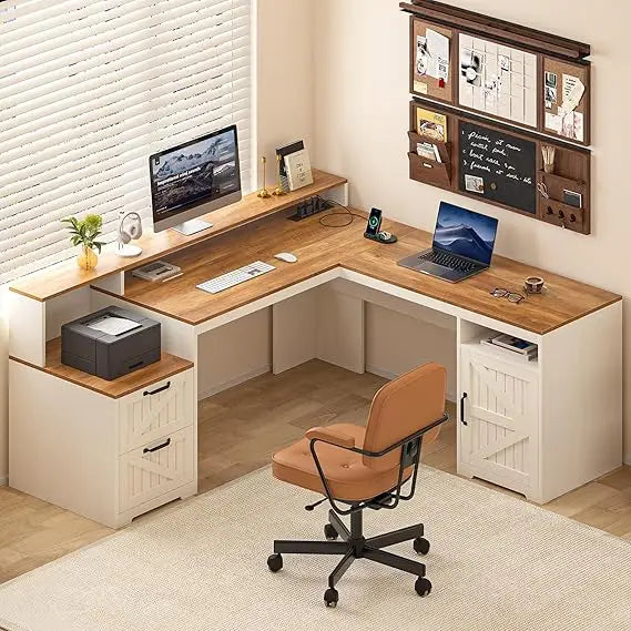 63" Farmhouse L Shaped Desk