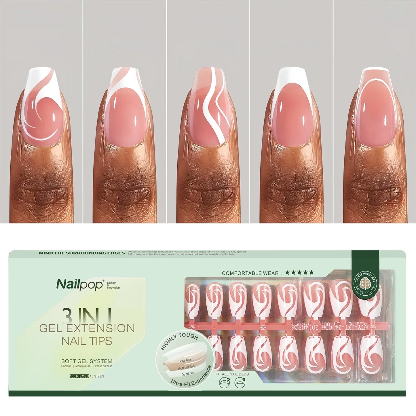 French Almond Gel Nail Tips