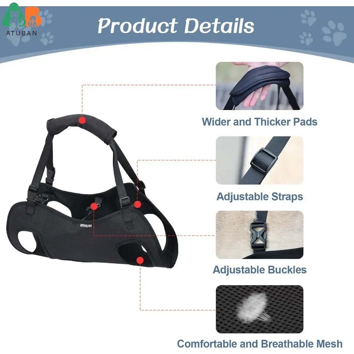 ATUBAN Adjustable Dog Lift Harness