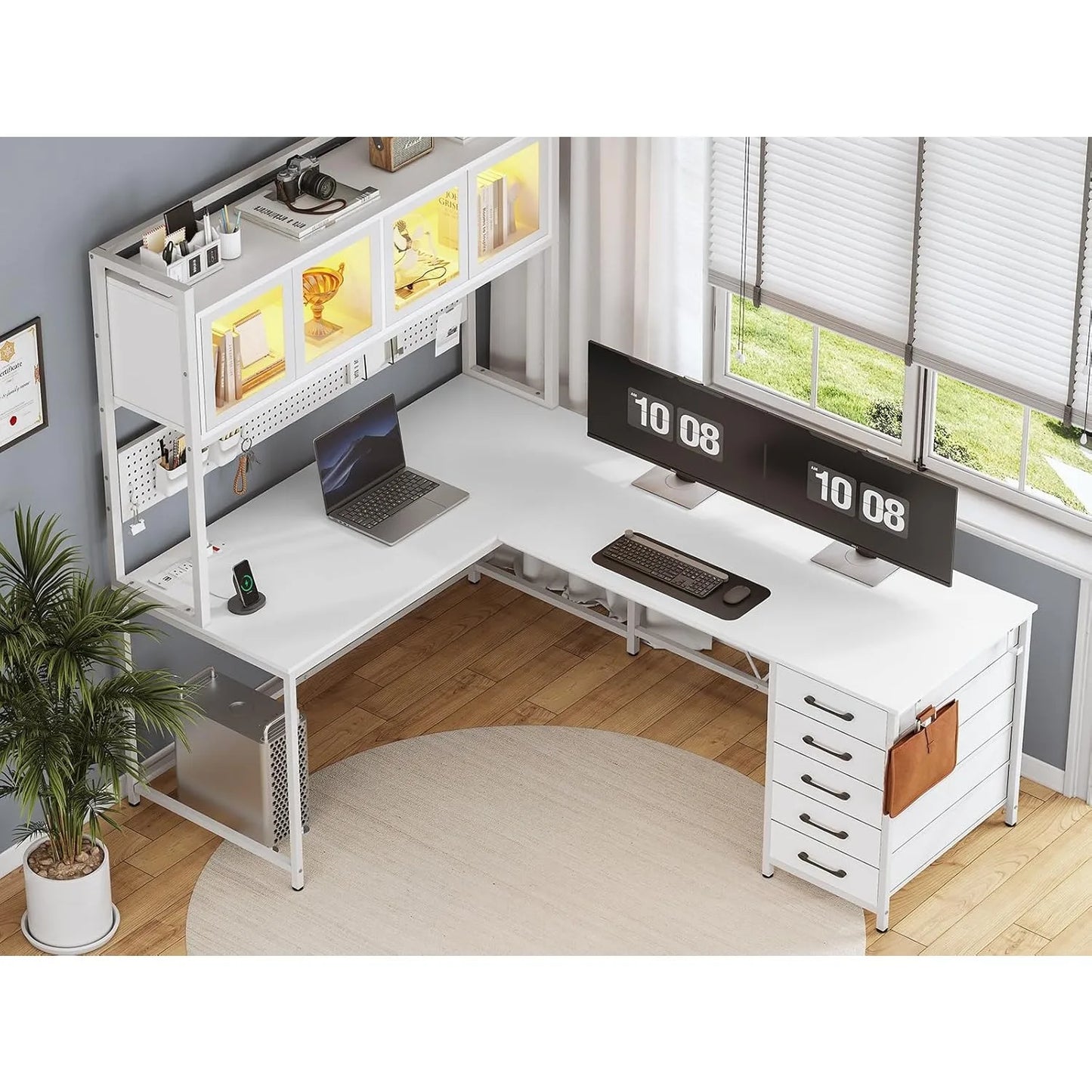L-Shaped White Gaming Desk