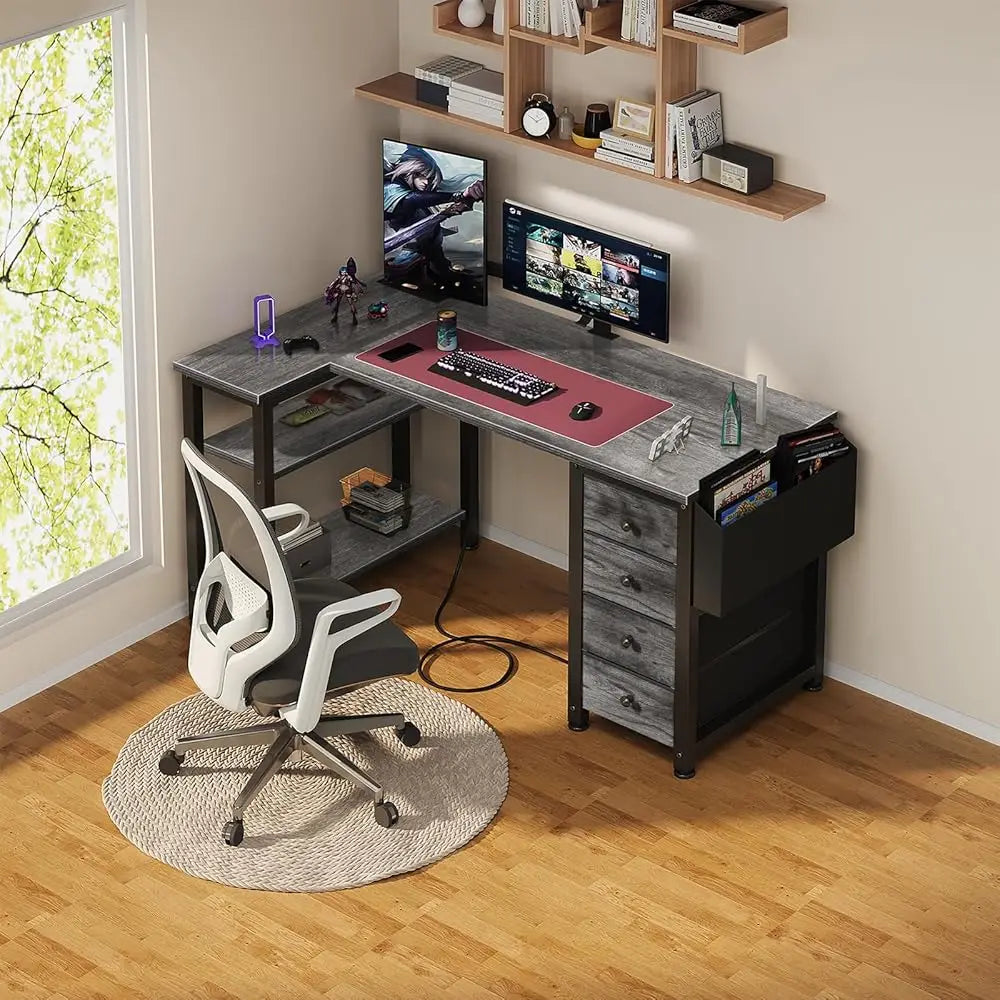 L-Shaped Computer Desk with Storage